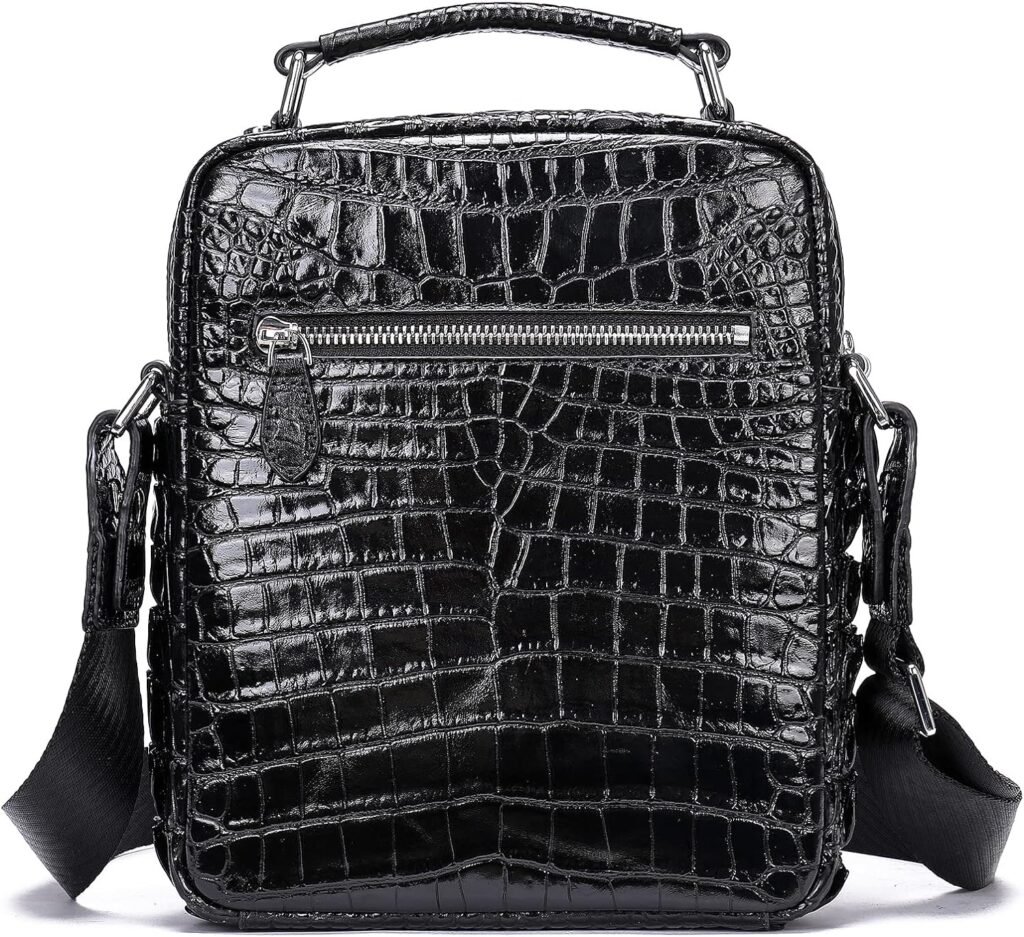 Crocodile Small Messenger Bag, Designer Leather Crossbody Man Purses and Bags Black