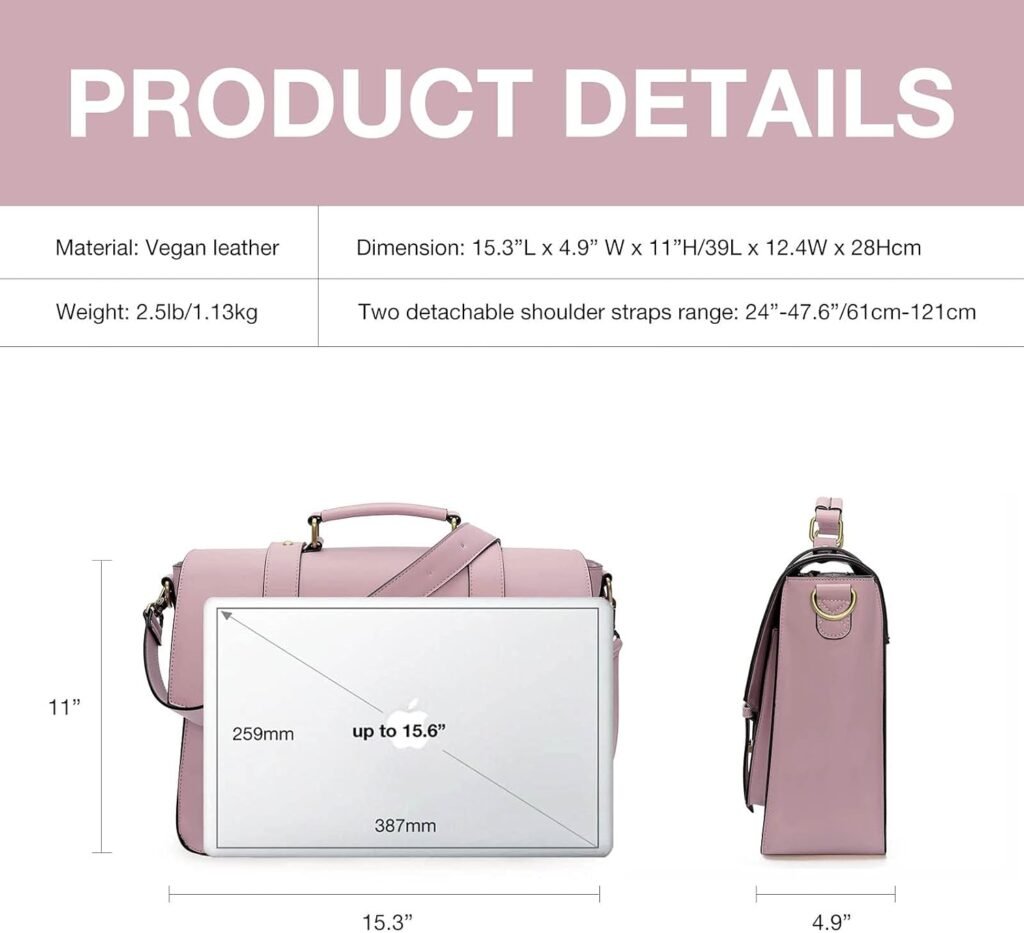 ECOSUSI Backpack for Women Briefcase Messenger Laptop Bag Vegan Leather Satchel Work Bags Fits 15.6 inch Laptops, Coffee