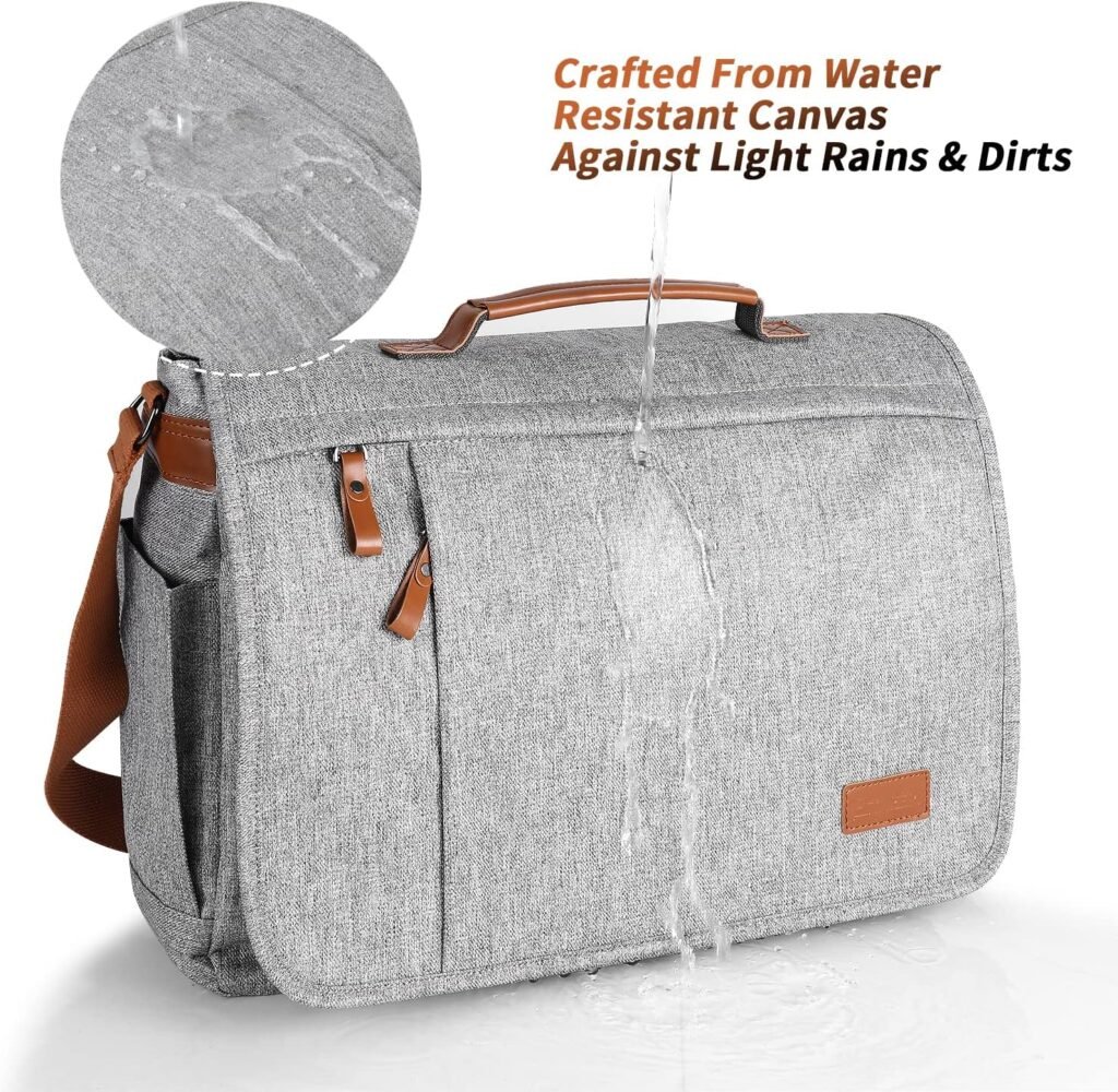ESTARER Computer Messenger Bag 17-17.3 Inch Water-resistant Canvas Laptop Shoulder Bag for Travel Work College New Version, Grey