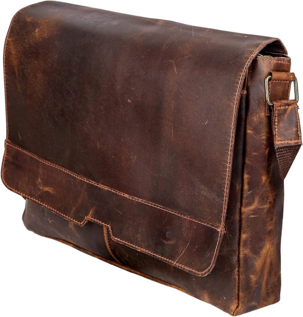 HLC Leather Messenger Bag for Men  Women | 16 Inch Laptop Messenger Bag | Leather Satchel Messenger Shoulder Briefcase Crossbody Work Laptop Bag