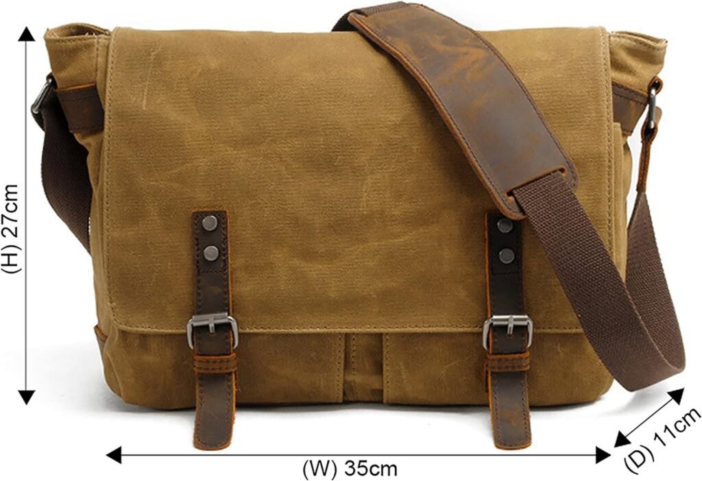 HuaChen Mens Waxed Canvas Messenger Bag Shoulder Crossbody Laptop Bag Satchel (M49_Army Green)