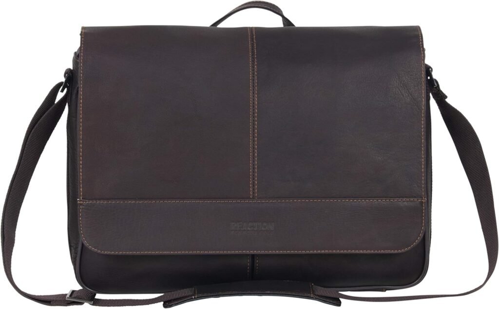 Kenneth Cole REACTION Risky Business Messenger Full-Grain Colombian Leather Crossbody Laptop Case  Tablet Day Bag