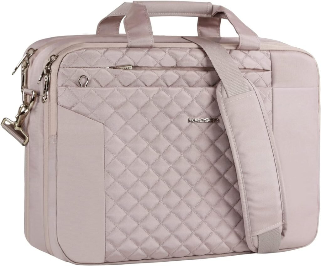 KROSER 17 Inch Laptop Briefcase Bag - Expandable Computer Case With Anti Theft, Waterproof Messenger Shoulder Bag for Business, Office, Travel - Pink