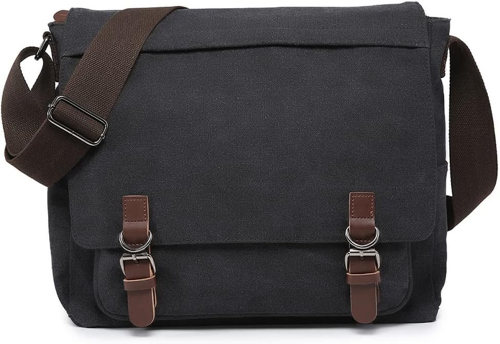 Large Vintage Canvas Messenger Shoulder Bag Travel Crossbody Purse Briefcase Business Bag for 15inch Laptop