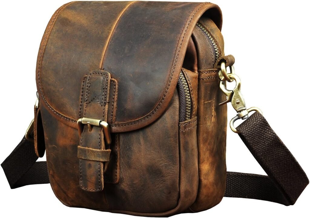 Leaokuu Men Leather Fashion Mini Messenger Crossbody Bag Designer Hook Organizer Waist Belt Bag Pack Cigarette Case