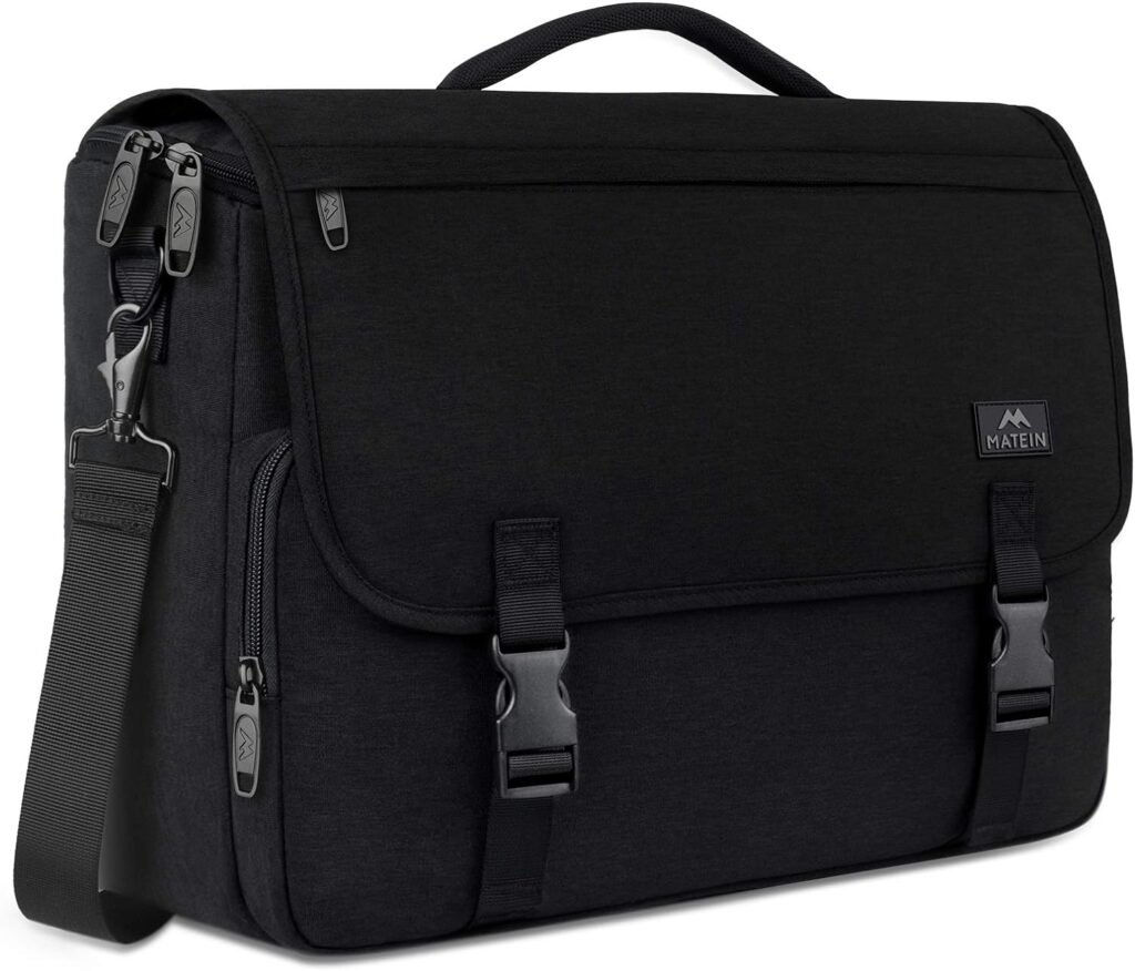 MATEIN Messenger Bag for Men, Women Briefcases Lightweight Mens Laptop Bag 15.6 inch Water Resistant Crossbody School Satchel Bags for Boys Computer Work Office Bag with Shoulder Strap, Black