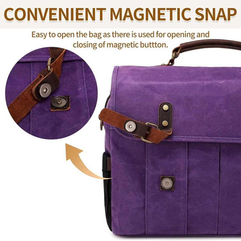 NerIion Messenger Bag for Men 15.6 Inch Vintage Canvas Genuine Leather Briefcase for Men Laptop Bag Satchel Shoulder Bag