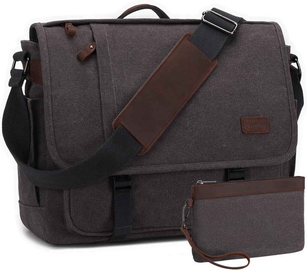 Nerlion Messenger Bag for Men 17-17.3 Inch Laptop Bag Canvas Water-resistant Computer Bag Shoulder Bag School Work Briefcase Bookbag for College (Gray)