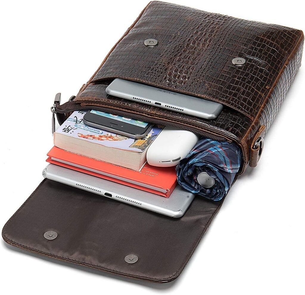 NIUCUNZH Leather Flap Messenger Bag for Men Small Crossbody Shoulder Bag,Novelty Crocodile Embossed