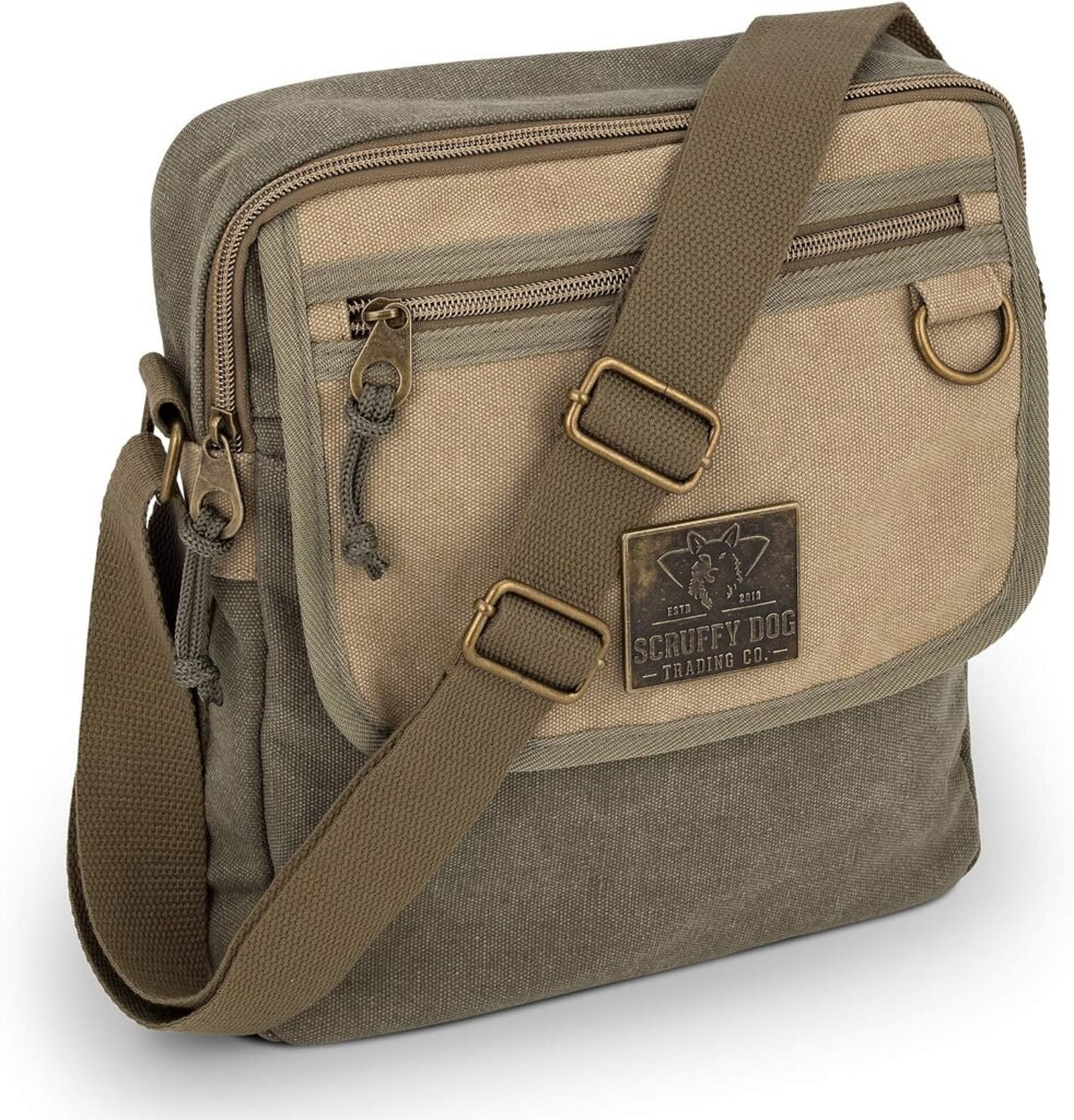 SCRUFFY DOG Canvas Messenger Bag for Men and Women with Adjustable Strap - Crossbody Satchel Messenger Bag - Small - 11 inch