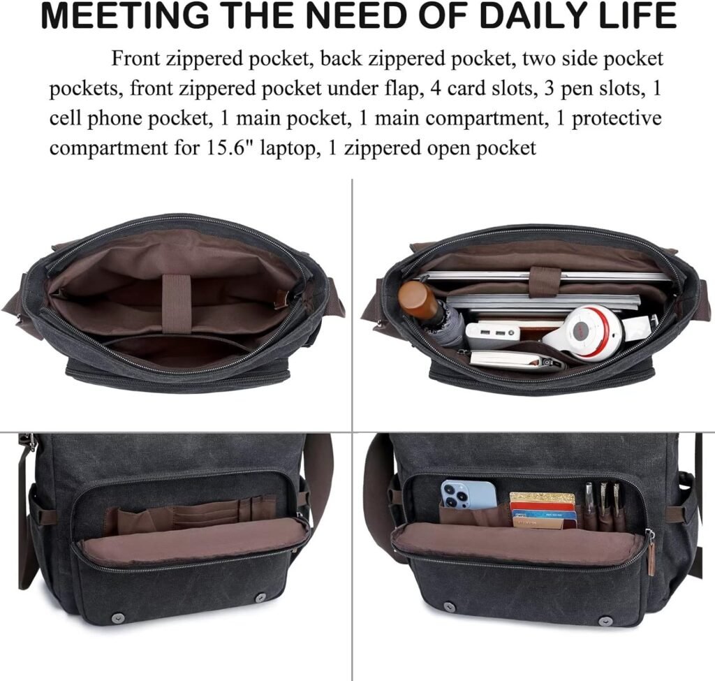 Sunborls Messenger Bag for Mens Retro Canvas Laptop Bag Women 15.6in Briefcases Rugged Satchel Shoulder Bag