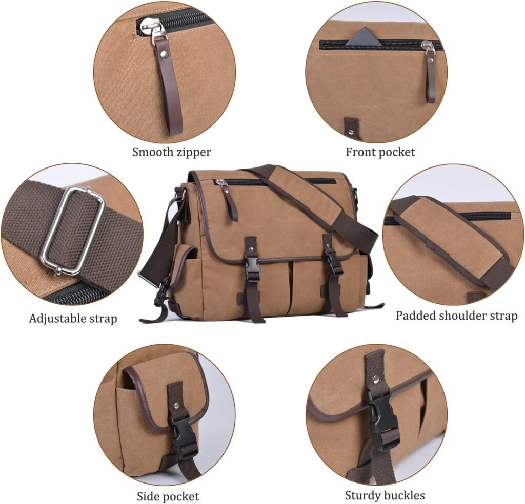 Vintage Canvas 15.6 inch Laptop Messenger Bag for Men Women, College Computer Satchel Shoulder Bag Travel Office Briefcases
