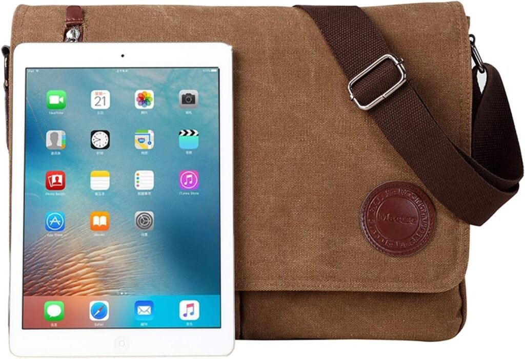 Vintage Canvas Satchel Messenger Bag for Men Women,Travel Shoulder bag 13.5 Laptop Bags Bookbag (Coffee)