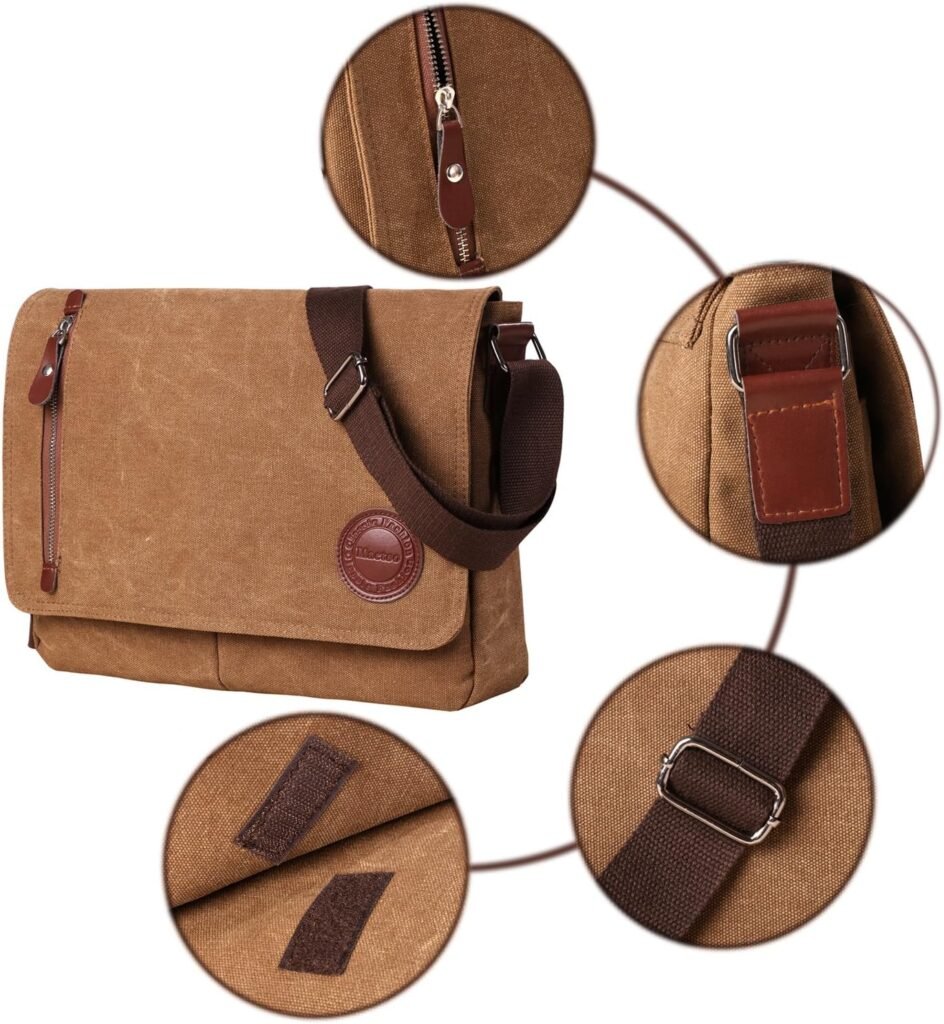 Vintage Canvas Satchel Messenger Bag for Men Women,Travel Shoulder bag 13.5 Laptop Bags Bookbag (Coffee)